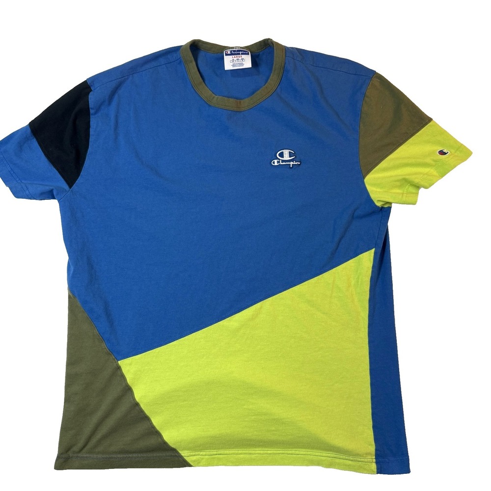 Vintage Y2K Champion Colorblock T Shirt Mens L Blue Green Streetwear